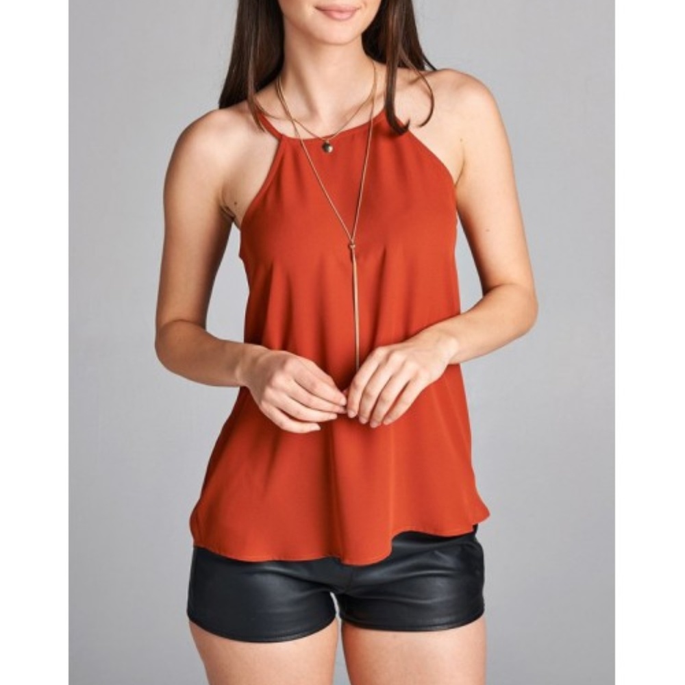 Rust Colored Sleeveless Halter Neck Swing Top